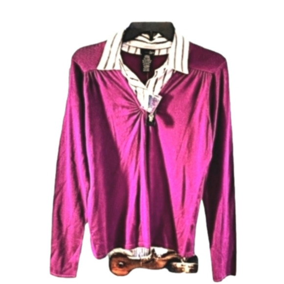 East 5th Berry/Purple Faux 2 Piece Long Sl Sweater With Shirt Insert Sz Lg Nwt - Picture 1 of 8